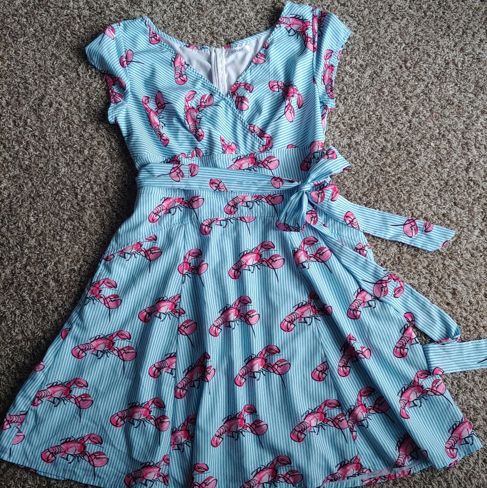 EShakti Lobster Blue Pinstripe Dress